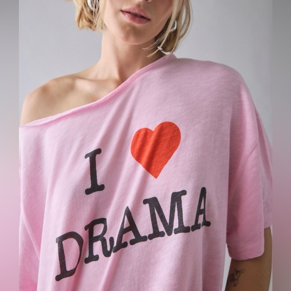 BDG Pink 'I Love Drama' Off-Shoulder Top